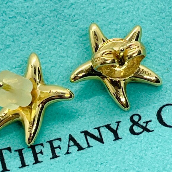 Tiffany & Co. 18K Gold Elsa Peretti 12mm Starfish Earrings (One Back Missing) - Picture 2 of 15
